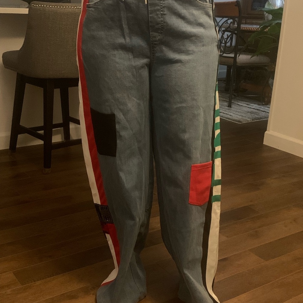 Vibrant Patchwork Wide Leg Jeans…
